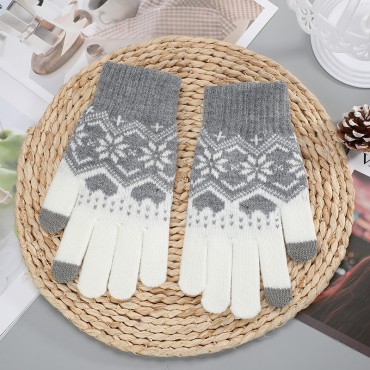 Zimske rokavice "Warm Touch" - pletene touchscreen rokavice z izjemno toplo podlogo in barvnim motivom - sive