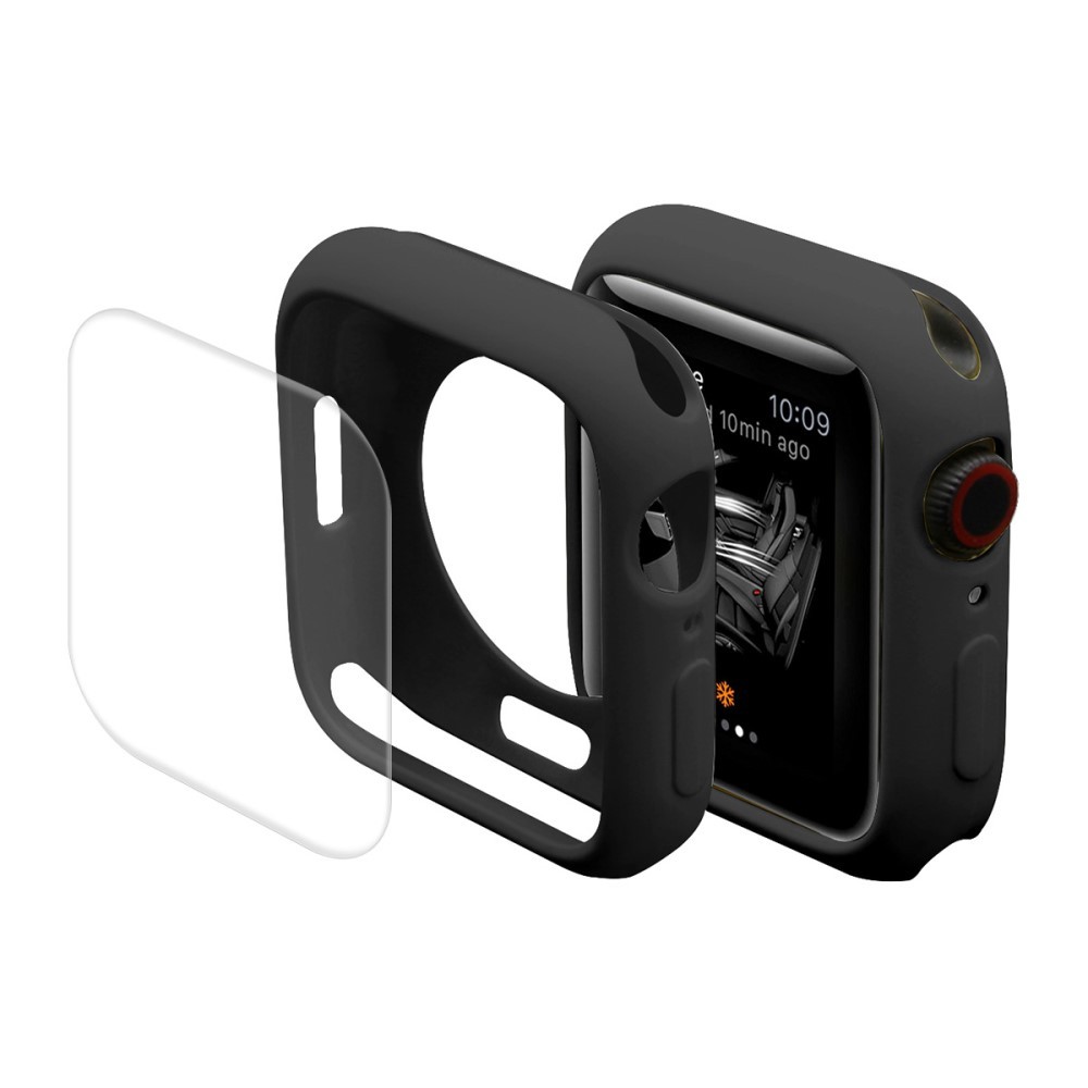 Full body TPU gel ovitek z zaščitno folijo za Apple Watch Series (45mm) - črn