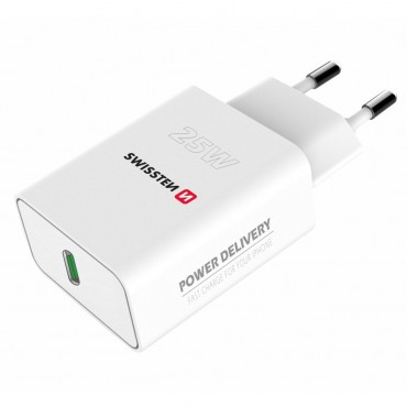 Polnilec za telefon Swissten - stenski polnilec 25W z USB-C PD polnilno režo - bel Polnilec za telefon Swissten - stenski polnilec 25W z USB-C PD polnilno režo - bel