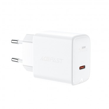 Stenski polnilni adapter Acefast "GaN Power" 30W s PD, QC 3.0 in GaN tehnologijo ter USB-C izhodom - bel