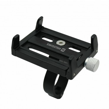 Aluminijasti nosilec za kolo Swissten za mobilne naprave različnih velikosti - črn