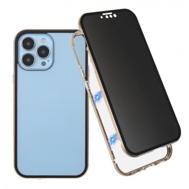 Magnetni full-body ovitek za iPhone 13 Pro Max "Stronghold Dark" z zatemnjenim privacy steklom - zlate barve Magnetni full-body ovitek za iPhone 13 Pro Max "Stronghold Dark" z zatemnjenim privacy steklom - zlate barve