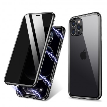 Magnetni full-body ovitek za iPhone 12 / iPhone 12 Pro "Stronghold Dark" z zatemnjenim privacy steklom - črn