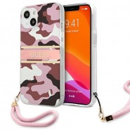 Originalen trden TPU ovitek Guess "Camo Strap Collection" za iPhone 13 - roza
