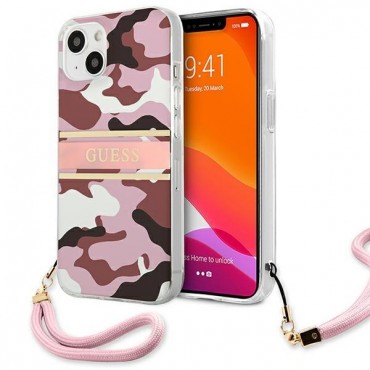 Originalen trden TPU ovitek Guess "Camo Strap Collection" za iPhone 13 - roza Originalen trden TPU ovitek Guess "Camo Strap Collection" za iPhone 13 - roza