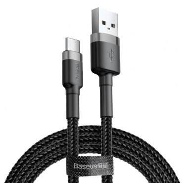USB-C pleten kabel Baseus "Cafule" 2A - 3m - črno-siv USB-C pleten kabel Baseus "Cafule" 2A - 3m - črno-siv
