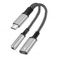 Adapter USB-C v USB-C in 3.5mm Audio "Extension Sound" - razdelilni in pretvorni adapter za telefone brez priključka za slušalke - srebrn