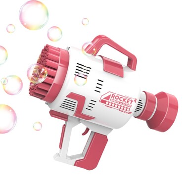 Pištola za milne mehurčke "Bubble Machine" z 49 strelnimi luknjami - belo-rdeča