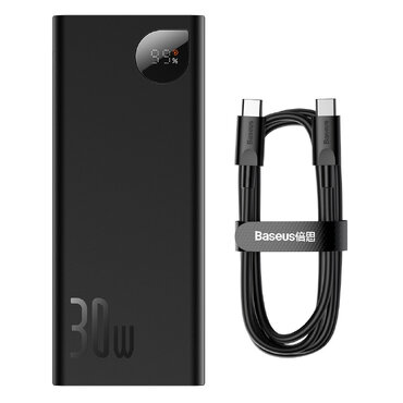 Power bank Baseus "Adaman" 30W s standardi hitrega polnjenja QC3.0 in PD3.0 in priloženim USB-C v USB-C kablom 60 W - 20000 mAh - črn Power bank Baseus "Adaman" 30W s standardi hitrega polnjenja QC3.0 in PD3.0 in priloženim USB-C v USB-C kablom 60 W - 20000 mAh - črn