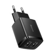 Polnilec za telefon Baseus "Compact Charger" - stenski polnilec z dvema USB vhodoma 10.5W - črn