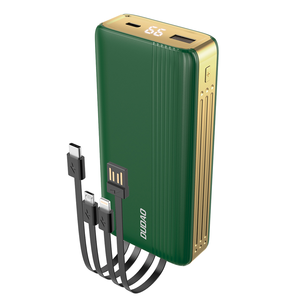Power bank Dudao "K4 Pro" - prenosna baterija z vgrajenimi USB, USB-C, Micro USB in Lightning kabli - 20000 mAh - zelen