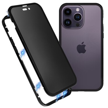 Magnetni full-body ovitek za iPhone 14 Pro Max "Stronghold Dark" z zatemnjenim privacy steklom - črn