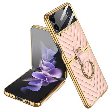 Hibridni ovitek "Leather Ring" za Samsung Galaxy Z Flip4 - roza
