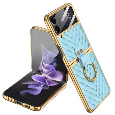 Hibridni ovitek "Leather Ring" za Samsung Galaxy Z Flip4 - moder