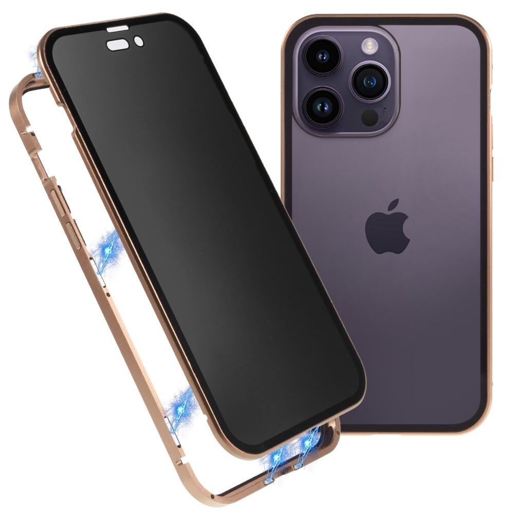 Magnetni full-body ovitek za iPhone 14 "Stronghold Dark" z zatemnjenim privacy steklom - zlate barve