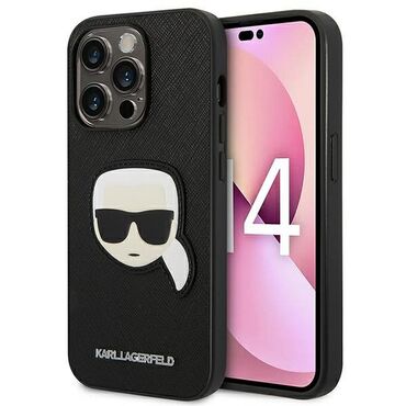 Originalen ovitek Karl Lagerfeld "Karls Head" Saffiano za iPhone 14 Pro - črn