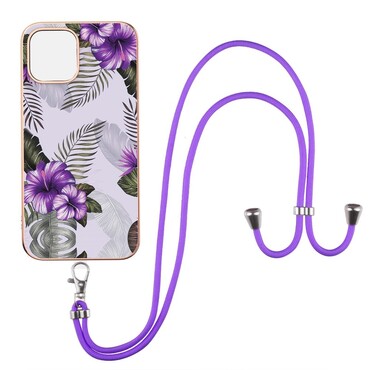 TPU gel ovitek "Purple Flowers" za iPhone 13 Pro s priročno vrvico za prenašanje
