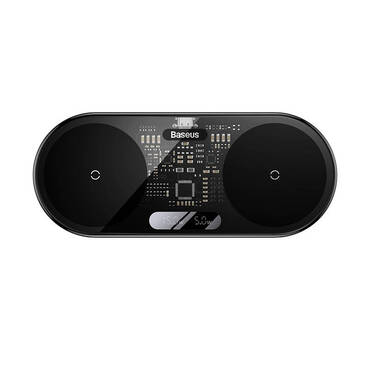 Brezžična QI polnilna postaja Baseus "Digital LED Dual" 20W z FOD zaščito za vse QI podprte mobilne naprave - črna