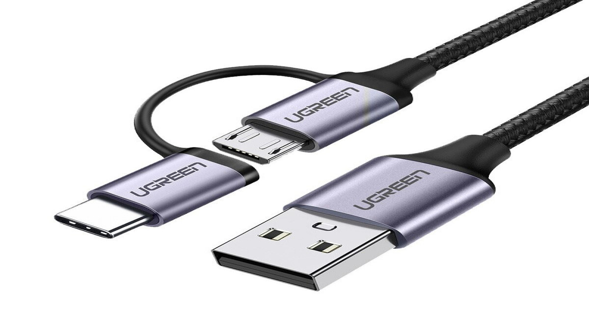 2v1 USB v USB-C / Micro USB kabel Ugreen - pleten podatkovni in ...