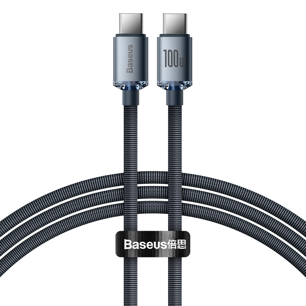 Polnilni in podatkovni kabel Baseus "Crystal Shine" - pleten USB-C v USB-C kabel z ultra-hitrim protokolom polnjenja prenosa podatkov 100W - 1.2m - črn