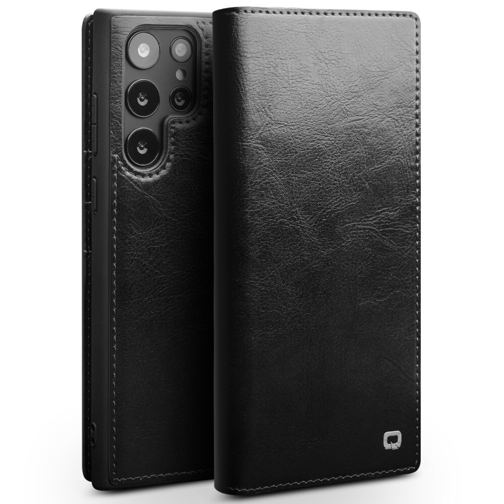 Premium etui Qialino "Leather" za Samsung Galaxy S23 Ultra iz pravega usnja - črn