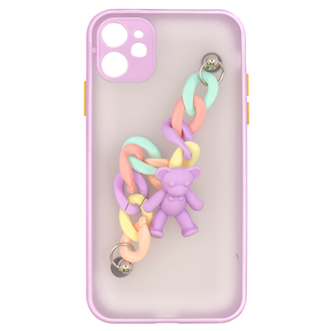 Silikonski ovitek za iPhone 11 Pro Max "Purple Bear" z zapestnico za prenašanje