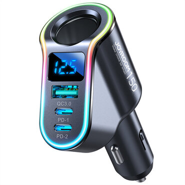 Avtopolnilec JoyRoom "Vier" 150W z USB-A ter dvema USB-C izhodoma s standardi hitrega polnjenja PD/QC3.0 Avtopolnilec JoyRoom "Vier" 150W z USB-A ter dvema USB-C izhodoma s standardi hitrega polnjenja PD/QC3.0