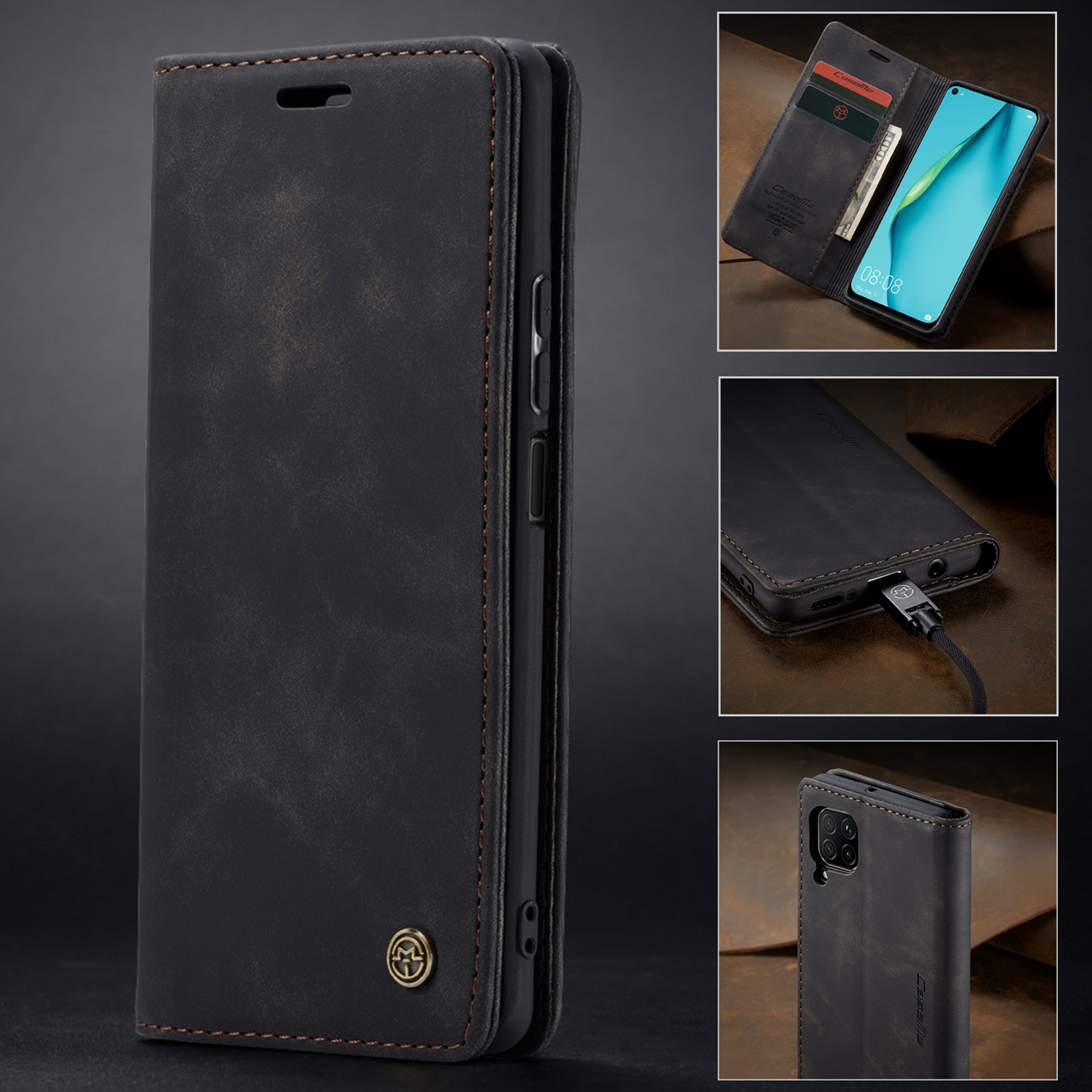 Etui CaseMe MagFlip za Huawei P40 Lite z najvišjim nivojem zaščite in samodejnim magnetnim zapiranjem - smooth black