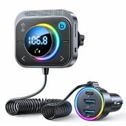 FM Bluetooth sprejemnik in avtopolnilec JoyRoom "Vivid Wayfarer" s tremi polnilnimi izhodi s hitrim polnjenjem PD/QC3.0 in Bluetooth klici
