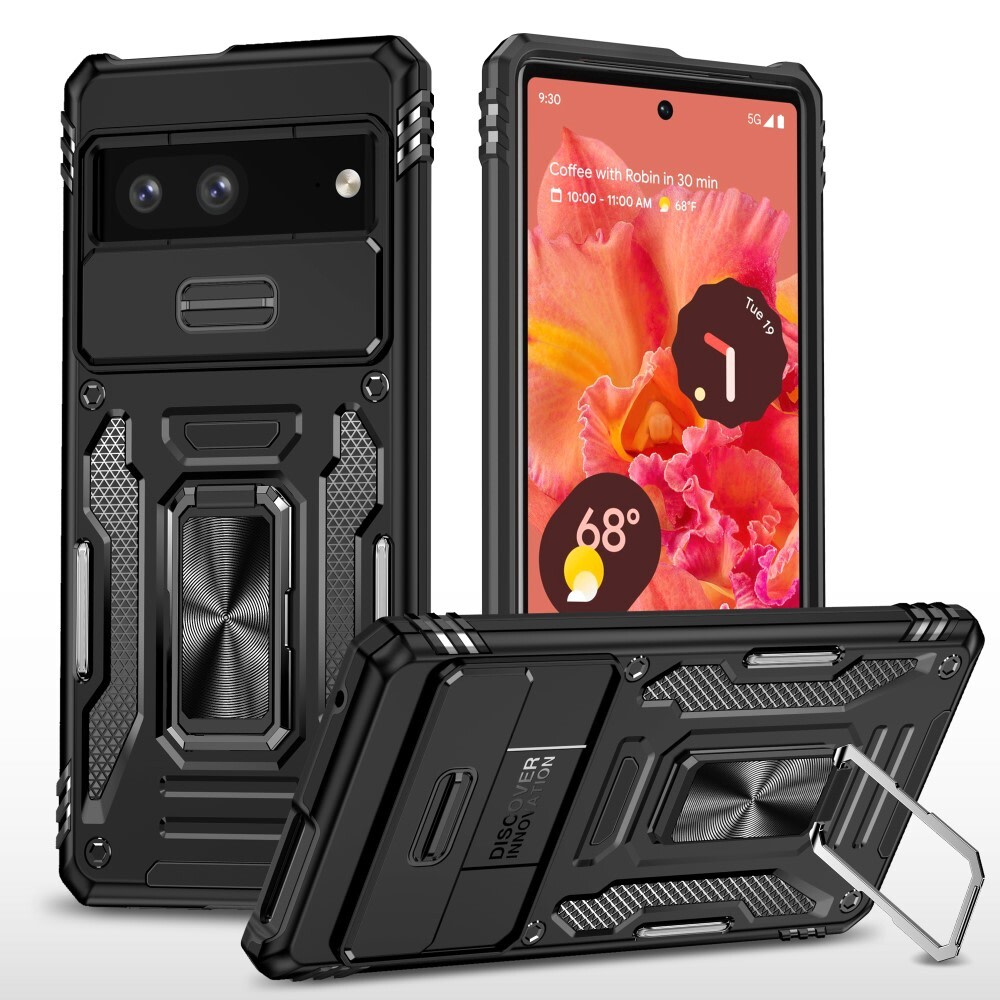 Oklepni ovitek MaX-Armor z obročem, kovinsko ploščico in zaščito zadnjih kamer za Google Pixel 7a - army black