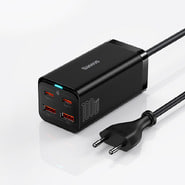 Stenski polnilni adapter Baseus "GAN3 Pro 100W" z USB-A in USB-C izhodi ter priloženim USB-C kablom - črn