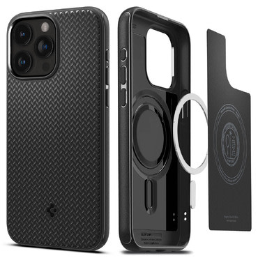 Ovitek Spigen "Mag Armor" z magnetom za brezžično polnjenje za iPhone 15 Pro Max - matte black