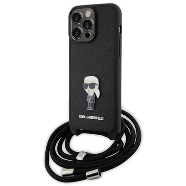 Originalen ovitek Karl Lagerfeld "Karl & Choupette Metal Pin" za iPhone 15 Pro Max - črn
