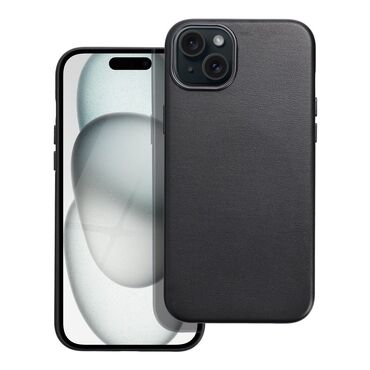 Ovitek "Leather Mag Cover" iz eko usnja z vgrajenim magnetnim obročem za iPhone 15 Plus - black