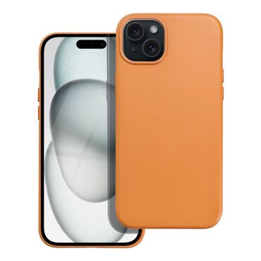 Ovitek "Leather Mag Cover" iz eko usnja z vgrajenim magnetnim obročem za iPhone 15 Plus - orange