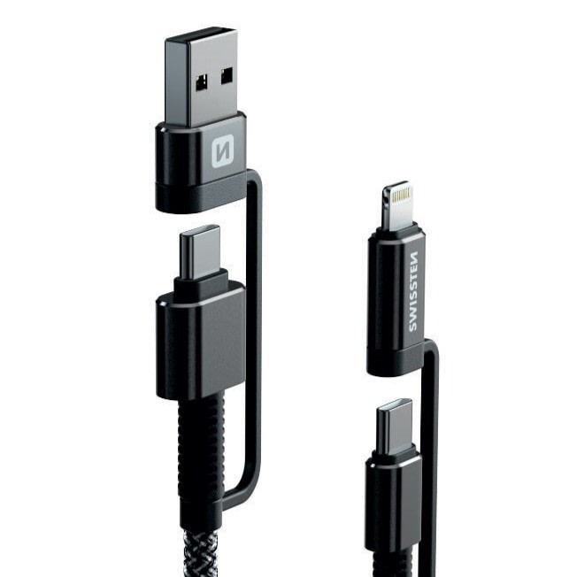 Polnilni in podatkovni kabel Swissten "Kevlar" 4in1 60 W - 1.5 m