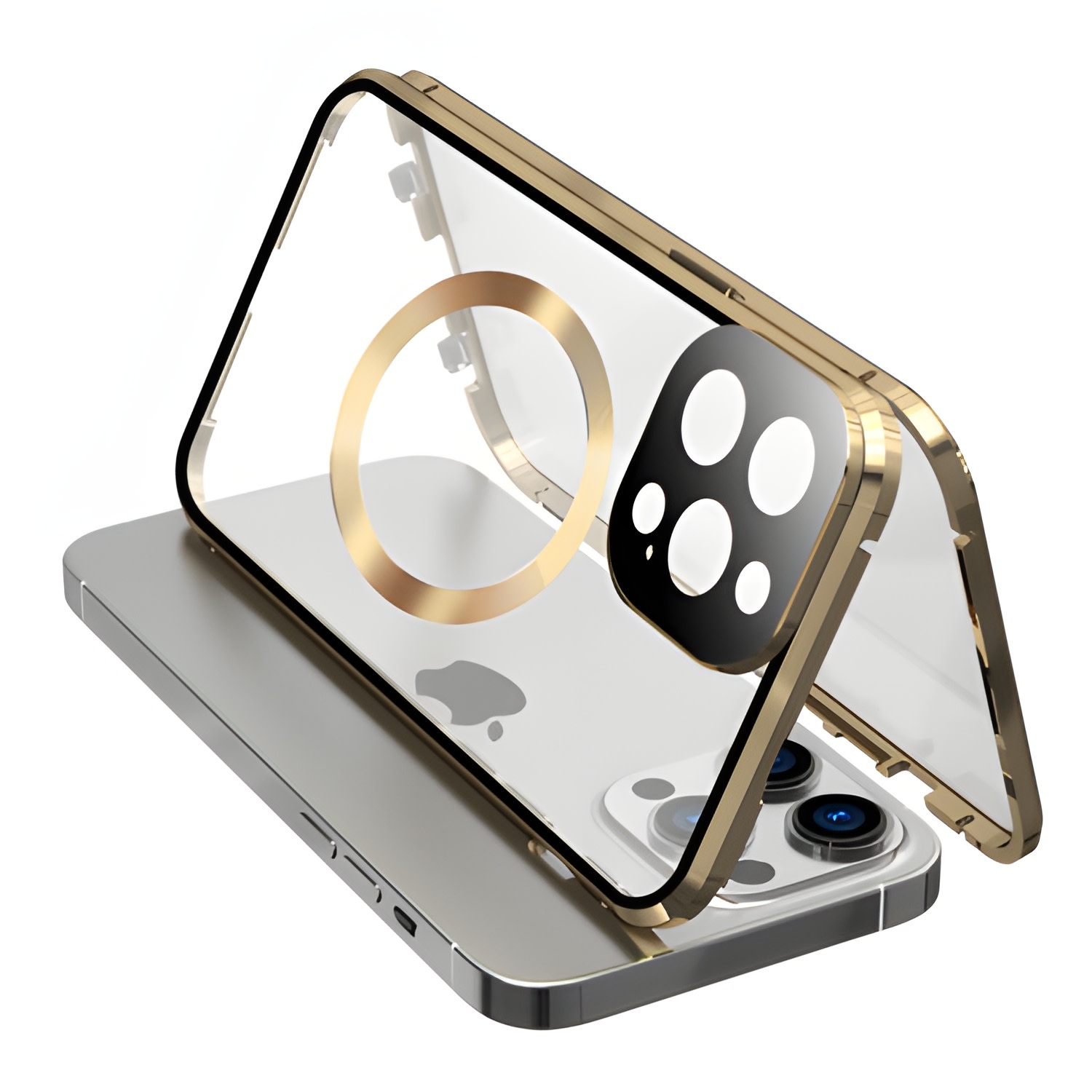 Magnetni Full-Body ovitek s steklom "Stronghold MagLock" za iPhone 14 - titanium gold