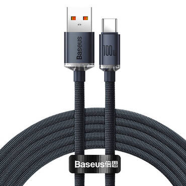 Polnilni kabel Baseus "Crystal Shine" 100W - pleten USB v USB-C kabel z ultra-hitrim protokolom polnjenja 100W - 1.2m - črn