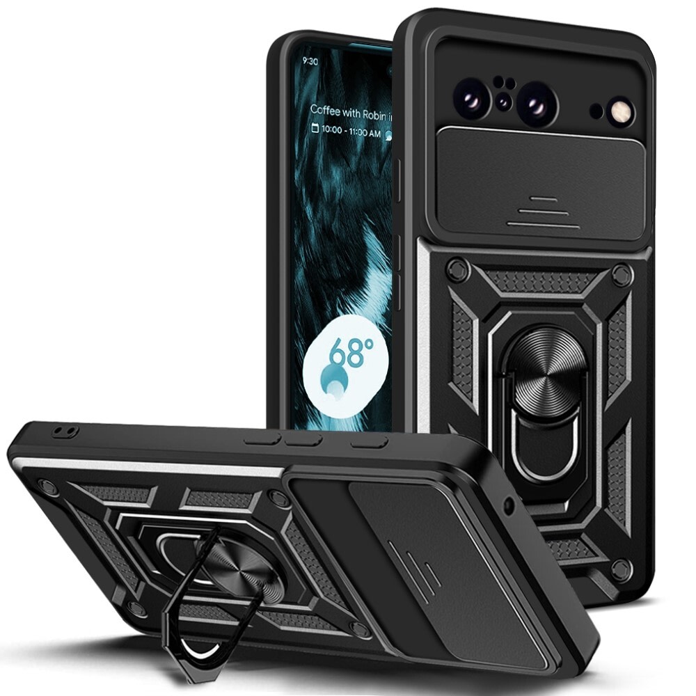 Oklepni ovitek MaX-Armor z obročem, kovinsko ploščico in zaščito zadnjih kamer za Google Pixel 8 - army black