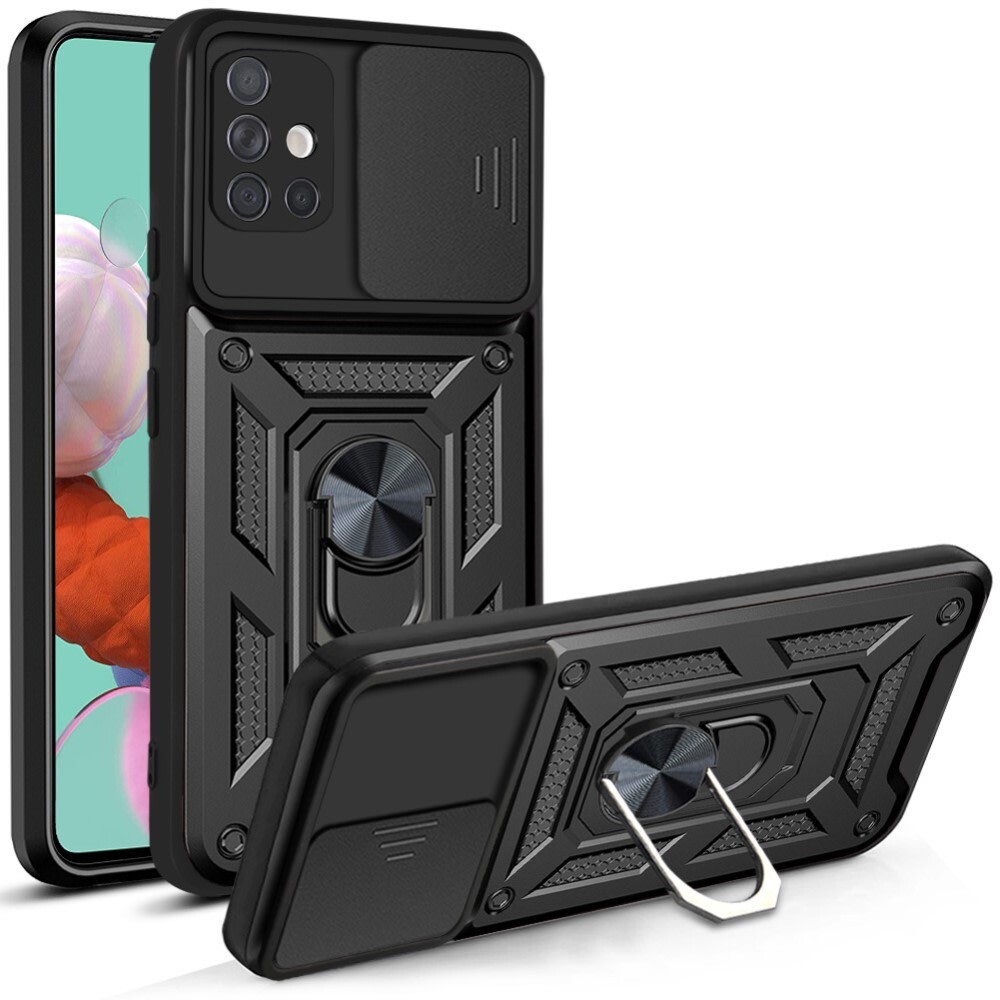 Oklepni ovitek MaX-Armor z obročem, kovinsko ploščico in zaščito zadnjih kamer za Samsung Galaxy A51 - army black