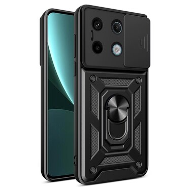 Oklepni ovitek MaX-Armor z obročem, kovinsko ploščico in zaščito zadnjih kamer za Xiaomi Redmi Note 13 Pro 5G / Poco X6 - army black