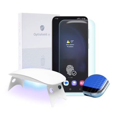 Premium zaščitno steklo Optishield Lux za Samsung Galaxy S24 in UV svetilka