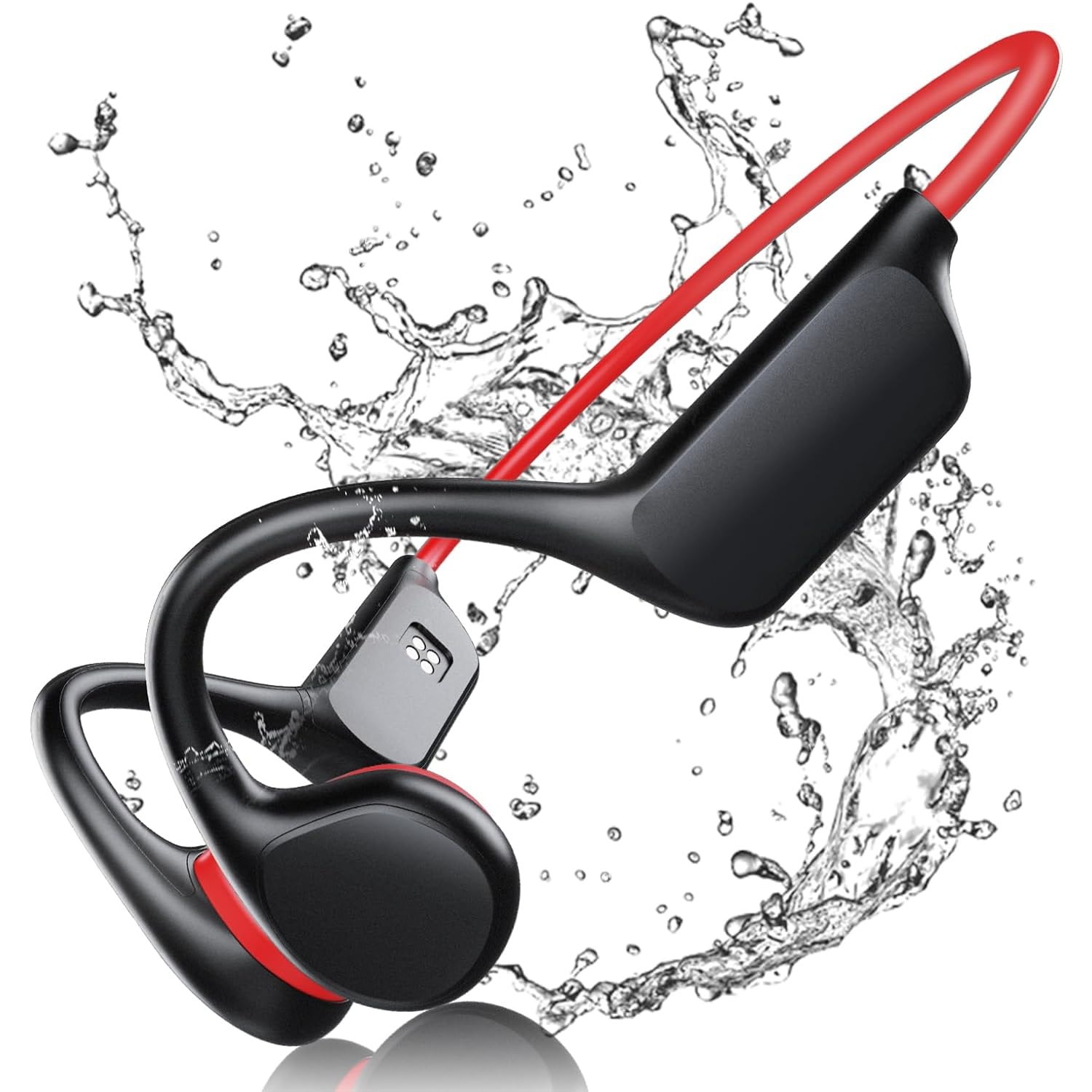 Vodoodporne obušesne slušalke PulseBone MP3 s kostno prevodnostjo, Bluetooth 5.3 in vgrajenim spominom 32GB - red black