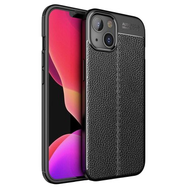 Eleganten gel ovitek Elite Guard z usnjeno teksturo in zaščito robov za iPhone 14 Plus - obsidian black