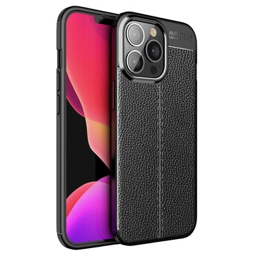 Eleganten gel ovitek Elite Guard z usnjeno teksturo in zaščito robov za iPhone 14 Pro - obsidian black