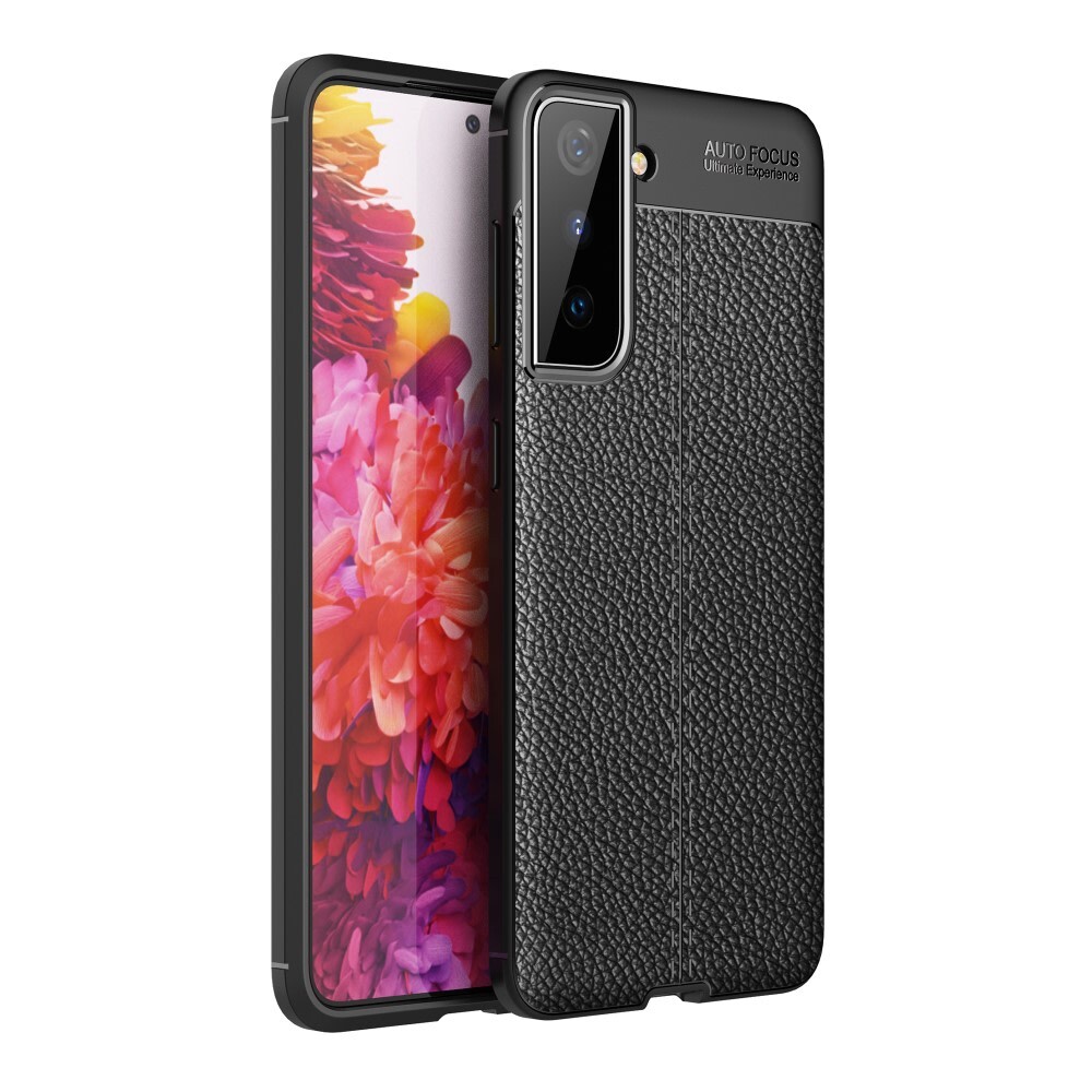 Eleganten gel ovitek Elite Guard z usnjeno teksturo in zaščito robov za Samsung Galaxy S21 Plus - obsidian black