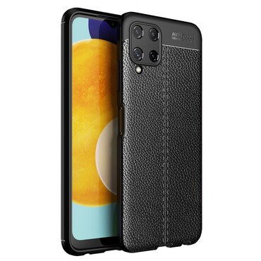 Eleganten gel ovitek Elite Guard z usnjeno teksturo in zaščito robov za Samsung Galaxy A22 - obsidian black