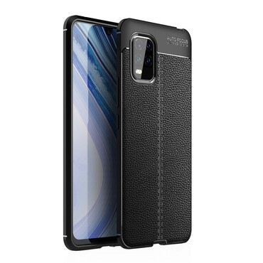 Eleganten gel ovitek Elite Guard z usnjeno teksturo in zaščito robov za Xiaomi Mi 10 Lite 5G - obsidian black