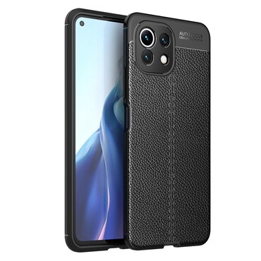 Eleganten gel ovitek Elite Guard z usnjeno teksturo in zaščito robov za Xiaomi Mi 11 Lite / Mi 11 Lite 5G - obsidian black