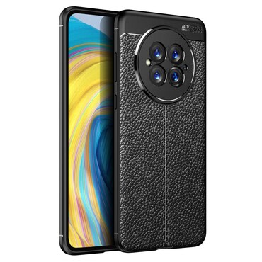 Eleganten gel ovitek Elite Guard z usnjeno teksturo in zaščito robov za Huawei Mate 50 - obsidian black